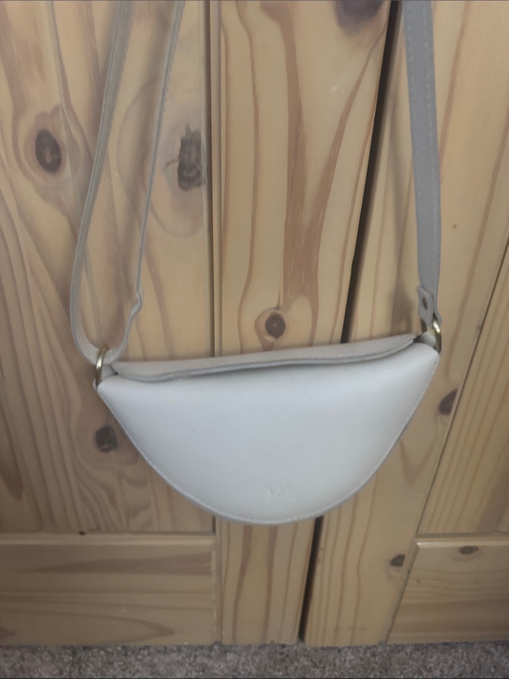 Portland Leather White small koala Crescent Crossbody Bag